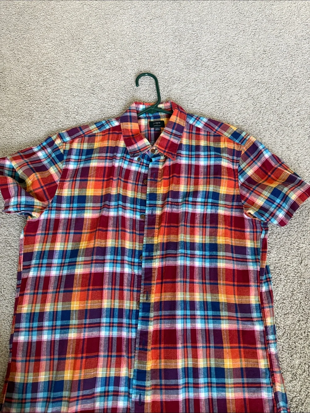 J. Crew Men’s Red Blue Yellow Plaid Short-Sleeve Button-Down Shirt